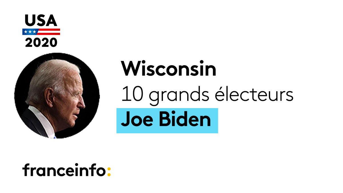 #Election2020 Joe Biden s'est emparé du Wisconsin et de ses 10 grands électeurs, selon l'agence AP. D'ores et déjà, l'équipe de Donald Trump a réclamé un recomptage des voix dans cet Etat.

Suivez notre direct ⤵

francetvinfo.fr/monde/usa/pres…