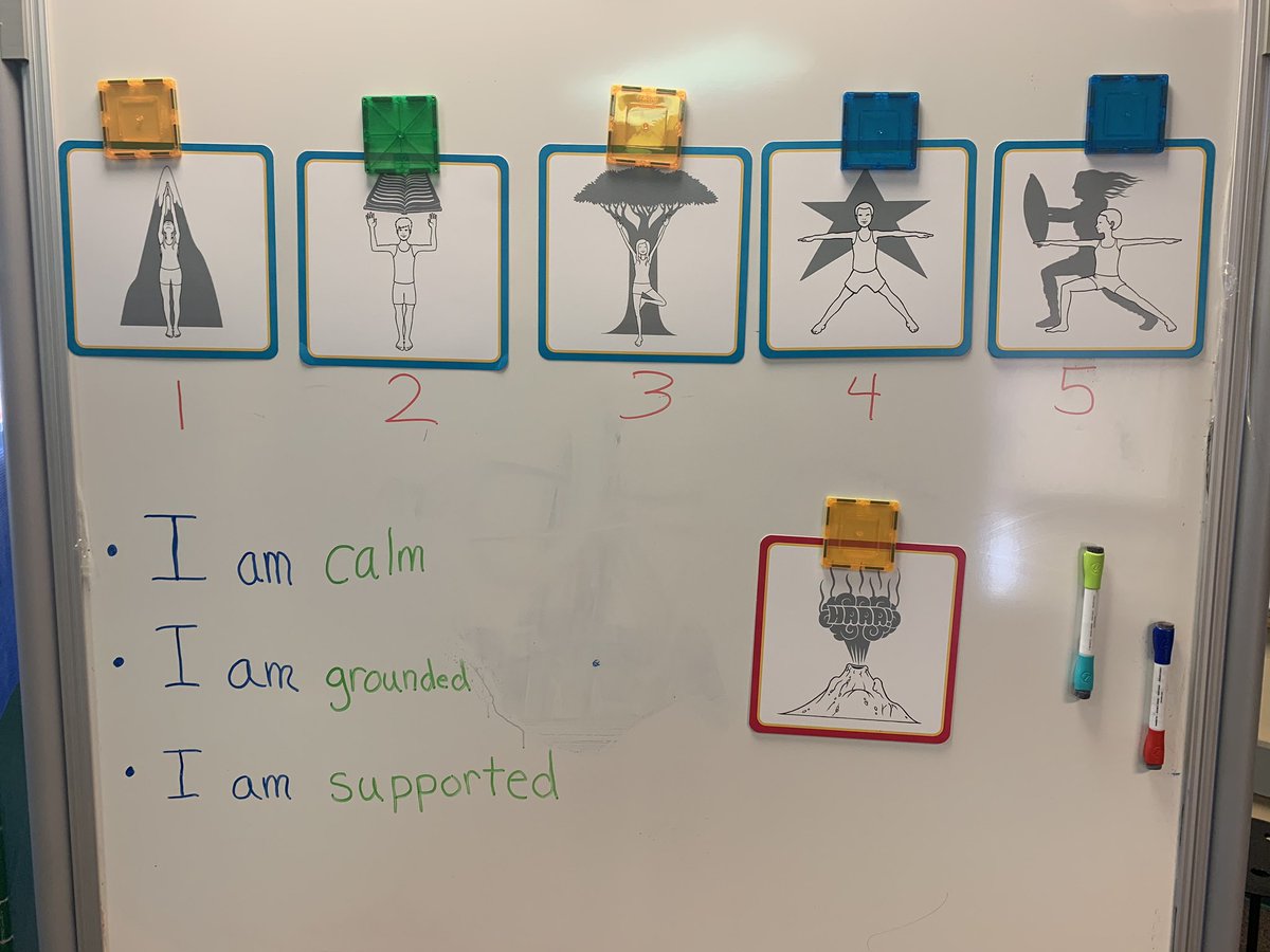 EllenSullyOT's tweet photo. Practicing some calming poses and breathing to make our bodies strong and get our brains and bodies ready to learn  #selfregulation #greenzonetools @BlanchardMem https://t.co/v2skX5c3k8