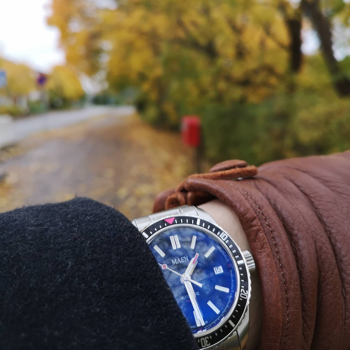 abcxyz_jp's tweet photo. まだ先週はこんなに葉っぱがあったのにもうだいぶ散っちゃったなぁ。🍂

#maswatches #maenhudson Mk III prototype #sauso #gloves #autumnvibes🍁 #Helsinki #紅葉 #手袋 #秋 #フィンランド https://t.co/3jGuwjOnmK