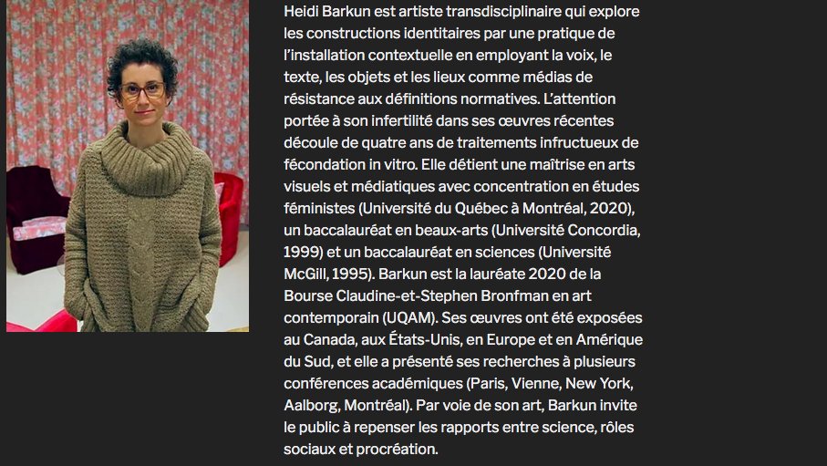 Chaire McConnell-UdeM en Recherche-Création (@chairematernite) on Twitter photo Découvrez le travail en cours de nos artistes résidentes. Cette semaine Heidi Barkun débute ses notes de recherche chairematernite.ca/heidi-barkun/
#HeidiBarkun #IVF #artscience #PMA #recherchecréation #bioéthique instagram.com/heidibarkun/
<a href="/fjlapointe/">François-J. Lapointe</a> <a href="/VarditRavitsky/">Vardit Ravitsky</a> <a href="/Cousinemm/">M.-M. Cousineau</a> @ExpoUdeM Découvrez le travail en cours de nos artistes résidentes. Cette semaine Heidi Barkun débute ses notes de recherche chairematernite.ca/heidi-barkun/
#HeidiBarkun #IVF #artscience #PMA #recherchecréation #bioéthique instagram.com/heidibarkun/
<a href="/fjlapointe/">François-J. Lapointe</a> <a href="/VarditRavitsky/">Vardit Ravitsky</a> <a href="/Cousinemm/">M.-M. Cousineau</a> @ExpoUdeM
