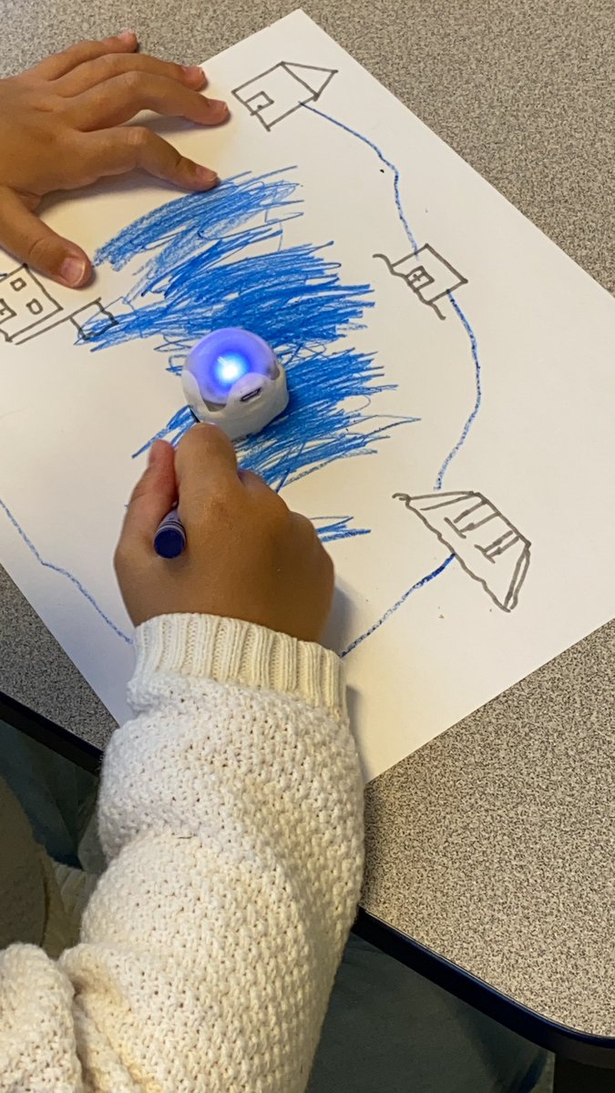 Grade3GLV's tweet photo. Using @Ozobot to teach another Kindie class about colour coding! The students even took the ozobots and used them on their Dinosaur inquiry drawing! @HaltonDSB @HDSBScienceTech #coding #kindiecoding https://t.co/a7z4QSsYsi
