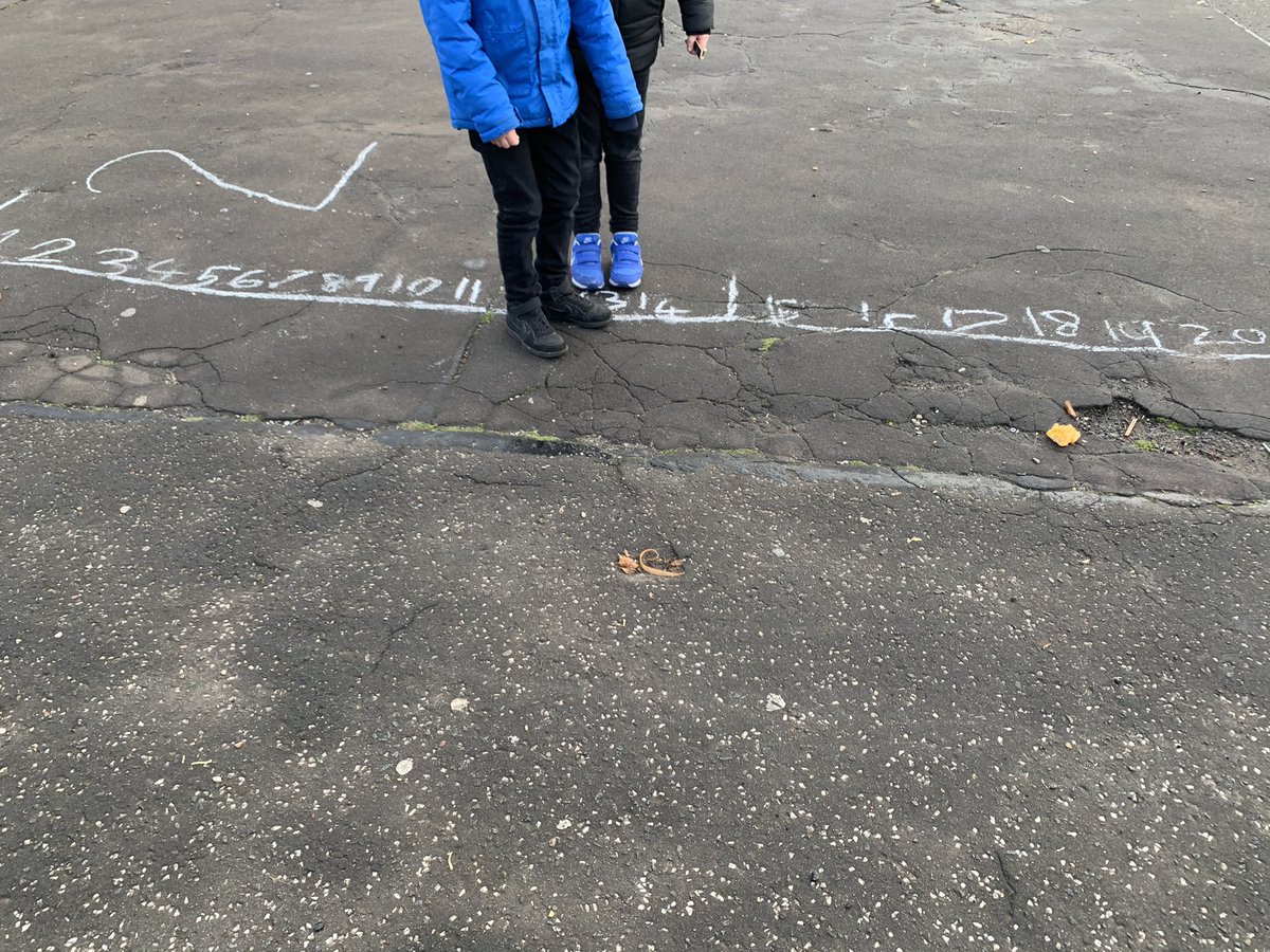 sunnyside_ps's tweet photo. P4M went outside today to revise numbers to 20 in French. One of our tasks was to draw a number line then stand on the numbers that were called out @ClacksOL #1plus2Clacks https://t.co/VugQaT1BWB