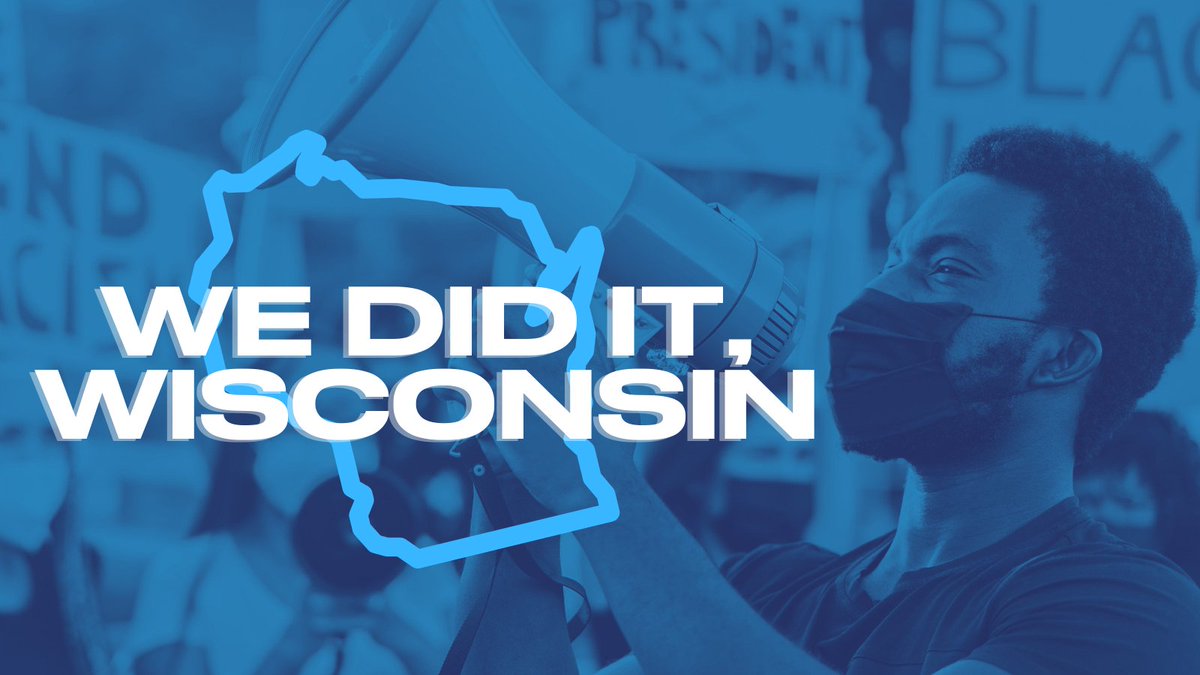 CJACTIONFUND's tweet photo. #BREAKING: @AP HAS CALLED WISCONSIN.
Record numbers of voters of color showed up to the polls to #ElectJustice. Our campaign, powered by staff, partners (@UrbanTriage) and over 100 volunteers reached out to over 160,000 Black and brown voters in #Wisconsin. Onward. https://t.co/oviIPubnSF