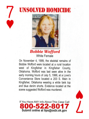OSBI_OK's tweet photo. #SomebodyKnowsSomething 

November 4, 1999 - The remains of 14-year-old Bobbie Wofford are found in a rural location west of Kingfisher, Okla. She was last seen early morning of 7/5/99 at the Love's on S. Main in Kingfisher. Evidence in the case indicates she was murdered. ⬇️ https://t.co/L2RaSGm7nc