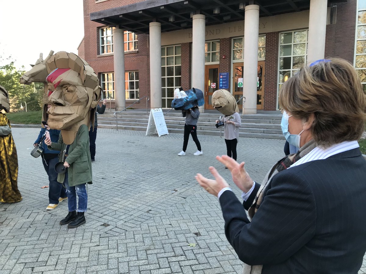 UNHCOLA's tweet photo. Dean Dillon ⁦@MicheleDillon15⁩ at the Giant Mask Parade. How cool are those?! #COLAStrong ⁦@UNHArts⁩ https://t.co/T4bn1MTZdP