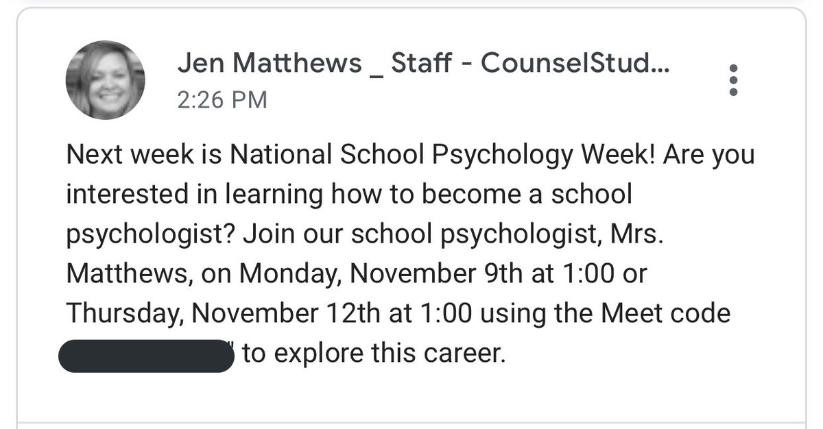 jmpsych's tweet image. That’s right, @SouthGarnerHS! Join me next week to learn more about the field of school psychology. Check Google Classroom for the code! #powerofpossibility #SPAW2020 #naspexposureproject @nasponline @_charlesbarrett