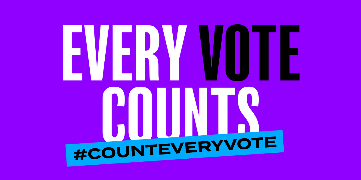 MoveOn's tweet photo. In this, and every election, the voters decide the winner. We're confident when every vote is counted, Joe Biden and Kamala Harris will win. #OurVoteIsPower #CountEveryVote https://t.co/FqPmNgHp73