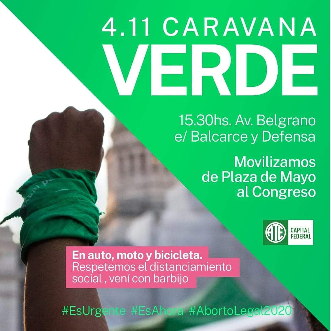JuntaMAyEP's tweet photo. 💚Caravana Verde por ABORTO LEGAL💚

#Ahora Campaña Nacional por el Derecho al Aborto Legal, Seguro y Gratuito de CABA.

17.00hs | De Plaza de Mayo al Congreso con todos los cuidados necesarios. 

#GénerosATECapital
#AbortoLegal2020 https://t.co/tMBaBsHvUt
