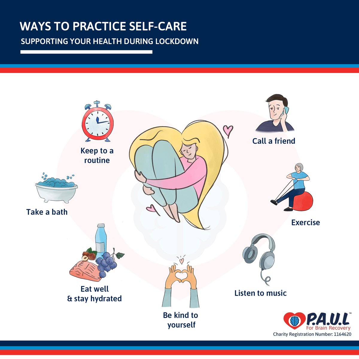 Here are some ways to practice SELF-CARE. Find out what works for you ♥️

#youarenotalone #PAUL4Brain #selfcare #positivity