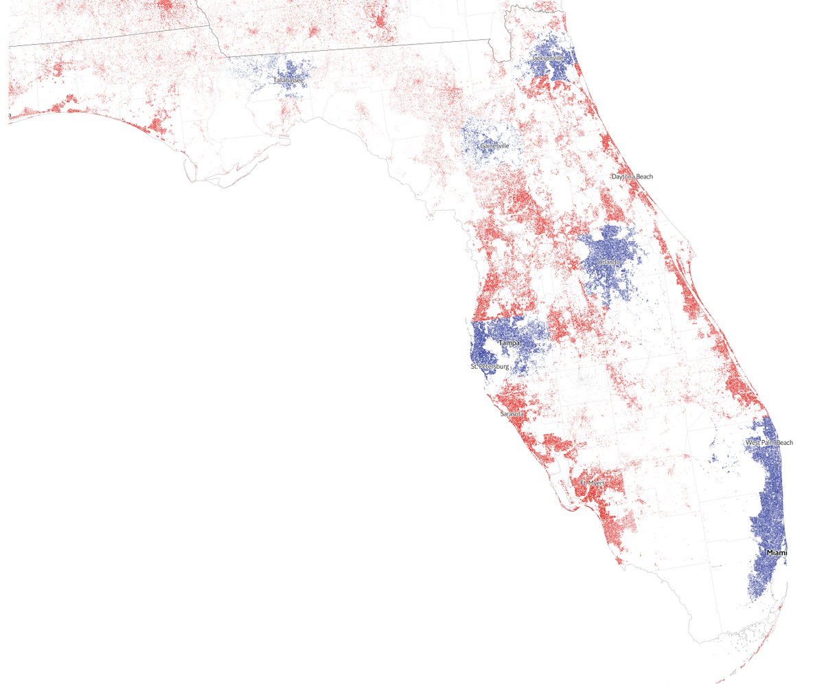 And this is Florida. Patchy and devoid of buildings when you go down south to the Everglades
