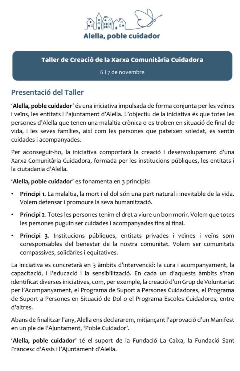 Posem en marxa ‘Alella, poble cuidador’, una iniciativa de la comunitat d’Alella per la gent d’Alella. Si vols saber més, participa els dies 6 i 7 de novembre en el taller que organitzem. Confirma la teva assistència a alella@poblesquecuiden.org <a href="/ajalella/">Ajuntament d'Alella</a>