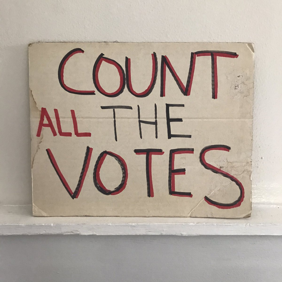 20 years ago I held this sign downtown in front of the US Supreme Court in the days Bush v. Gore was decided. I kept it along with photo albums, programs from school plays, &amp; journals containing my first song lyrics. And yet again I am shouting COUNT *ALL* THE VOTES! #BidenHarris