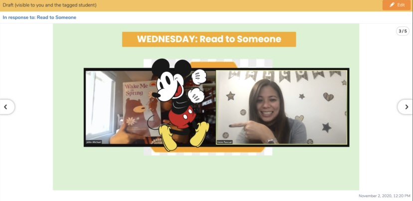 Ireneschronicle's tweet photo. When you can’t find someone to read to at home...you read to your teacher instead! @Seesaw #dailyfive #readtosomeone #distancelearning https://t.co/I7rzOpJEt1