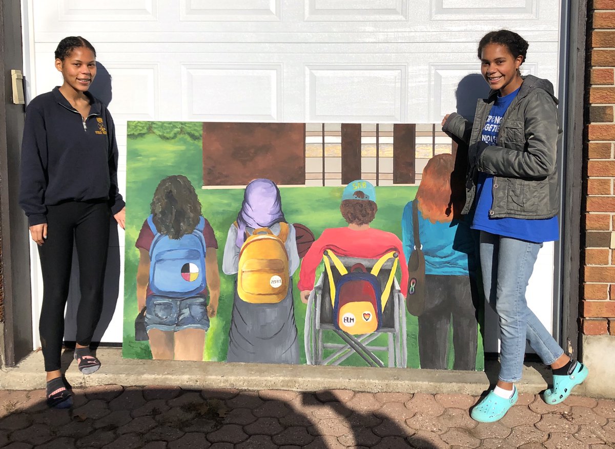 SRB_news's tweet photo. New Mural! If you get the chance, check out the new mural that was recently completed to demonstrate our commitment for equity, inclusion and belonging. It can be found by the front doors of the school. Maryanne &amp; Victoria Moyana are the fantastic student artist who created it. https://t.co/S9HeVRB1Yu