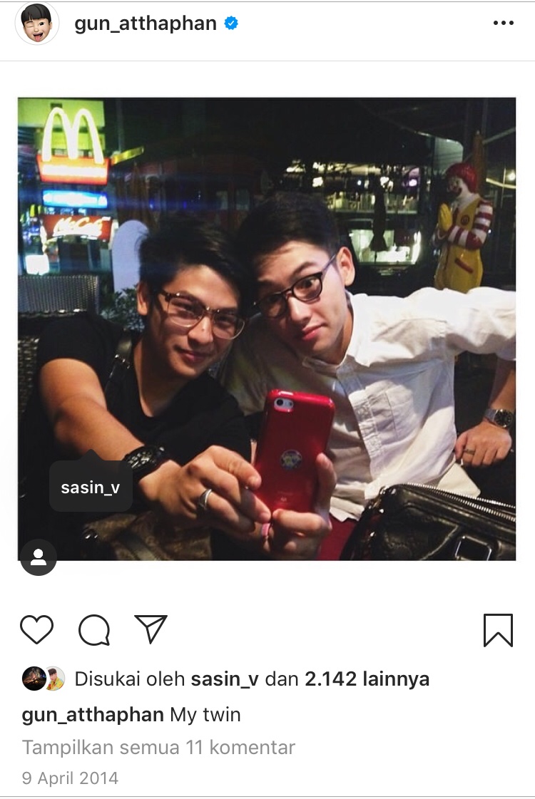 DenimZac's tweet photo. I’m stalking gun’s Instagram and found this. So, before he join gmmtv and meet tay, Gun already know tay’s brother for long time and look at the caption. Maybe there is time they don’t close again until he met tay, but i suddenly curious, why they never talk about this🧐 #TAYGUN https://t.co/d7o85aspCs