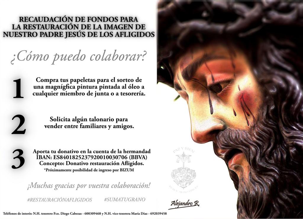 hdadsantacruzpg's tweet photo. #SantaCruzTesorería | FINANCIACIÓN RESTAURACIÓN. Os recordamos de qué manera podéis colaborar con nuestra hermandad para costear la restauración del Señor de los Afligidos. https://t.co/ekhS8XphnH