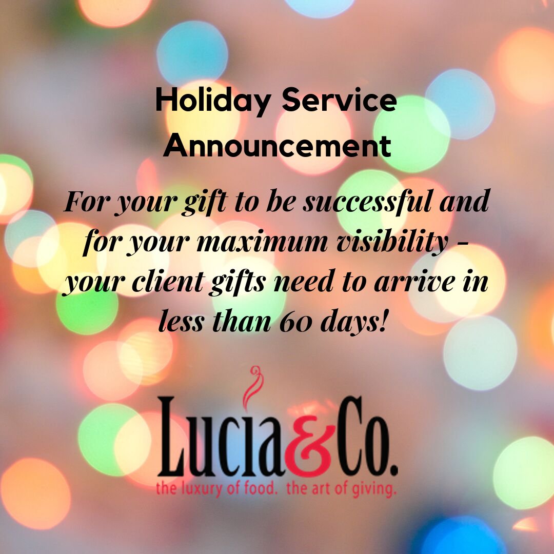 LuciaandCompany's tweet photo. Just a friendly reminder to keep in mind as timing is everything with a successful business gift campaign.
.
#lessthan60days #clientgifts #holidaysarehere #comfortfoods #foodie #luciaandco #gourmetbusinessgifts #kosherclientgifts https://t.co/XMeMayuf6W
