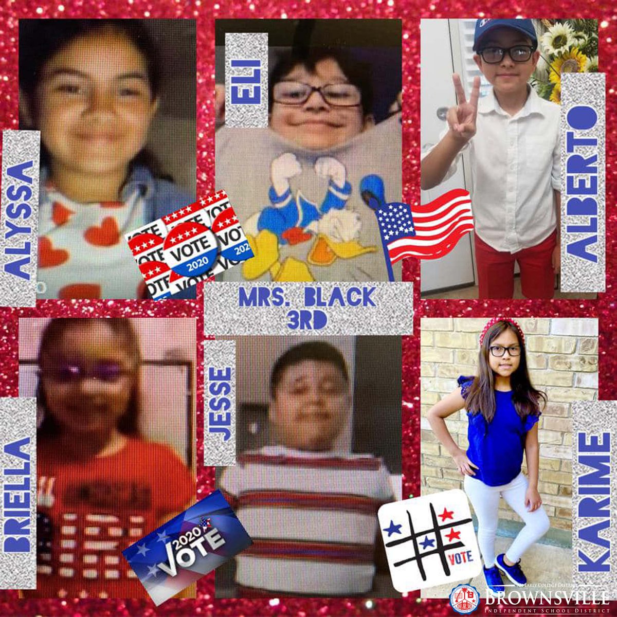 BrownsvilleISD's tweet photo. The 3rd grade students, in Mrs. Black's class from Pullam Elementary School, showed their patriotism on Election Day. #BISD #TheBestChoice #BISDStrong #Pullam #ElectionDay https://t.co/OJOnCX7yww
