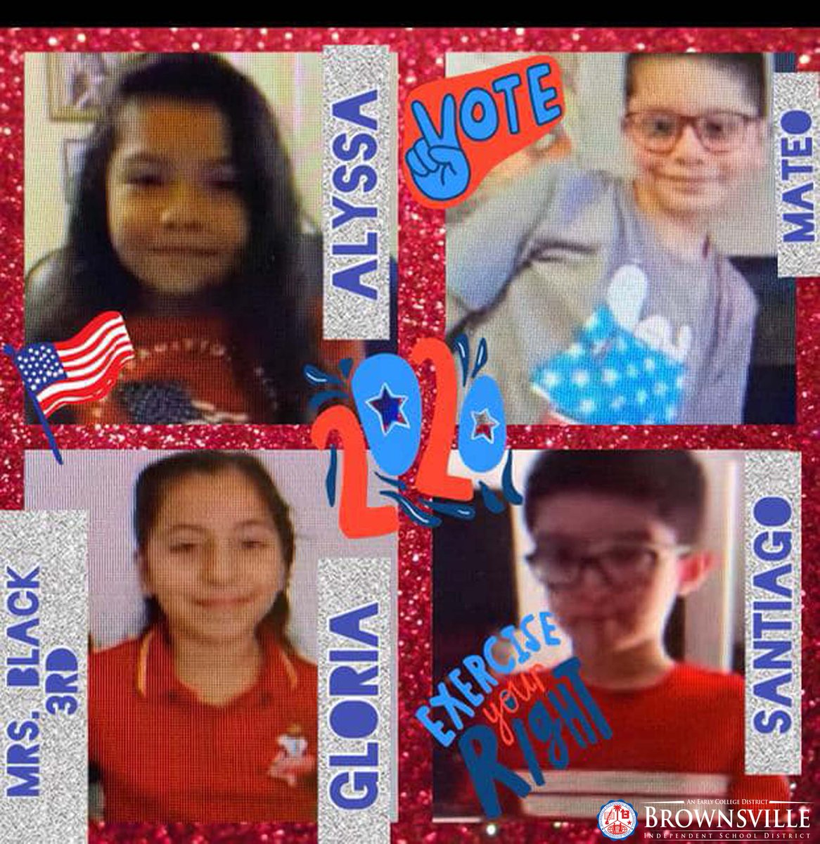 BrownsvilleISD's tweet photo. The 3rd grade students, in Mrs. Black's class from Pullam Elementary School, showed their patriotism on Election Day. #BISD #TheBestChoice #BISDStrong #Pullam #ElectionDay https://t.co/OJOnCX7yww