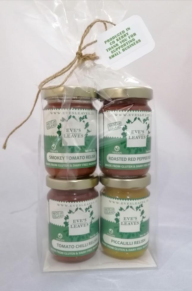 ⁦<a href="/evesrelish/">Eve's Leaves</a>⁩ , delighted to offer a Christmas gift pack , these 4 amazing flavours available for 10 euro a pack , on our website for delivery next week