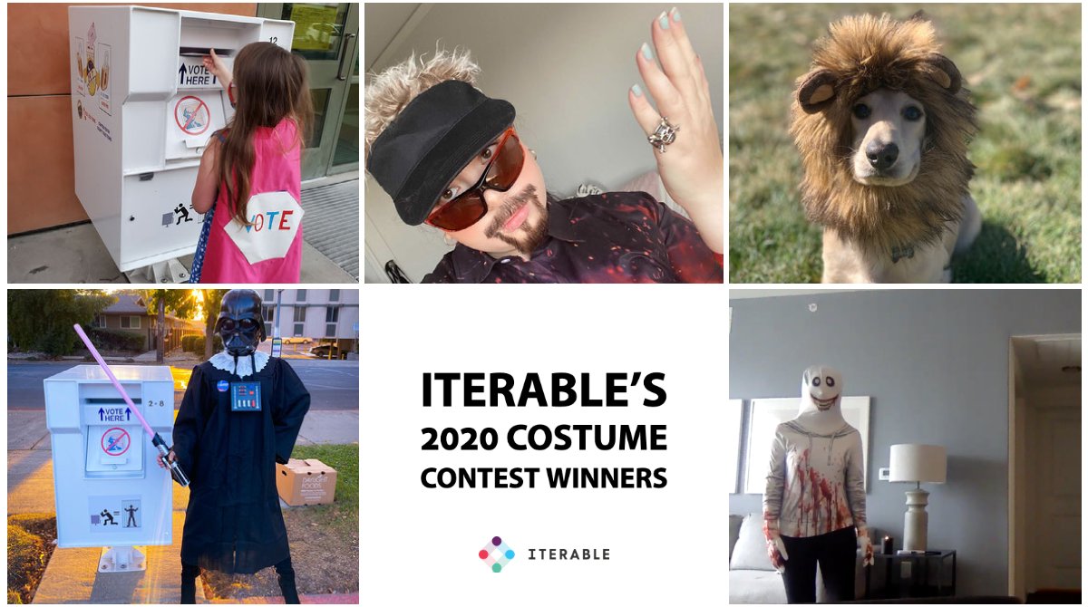 Iterable's tweet photo. Bringing some joy (and balance) during #WellnessWeeks, we've announced the winners of our internal costume contest and pumpkin-carving contests!
Explore their creativity below, and find out more about our company culture: https://t.co/v2JAZ682wa https://t.co/cGnt7uWp94