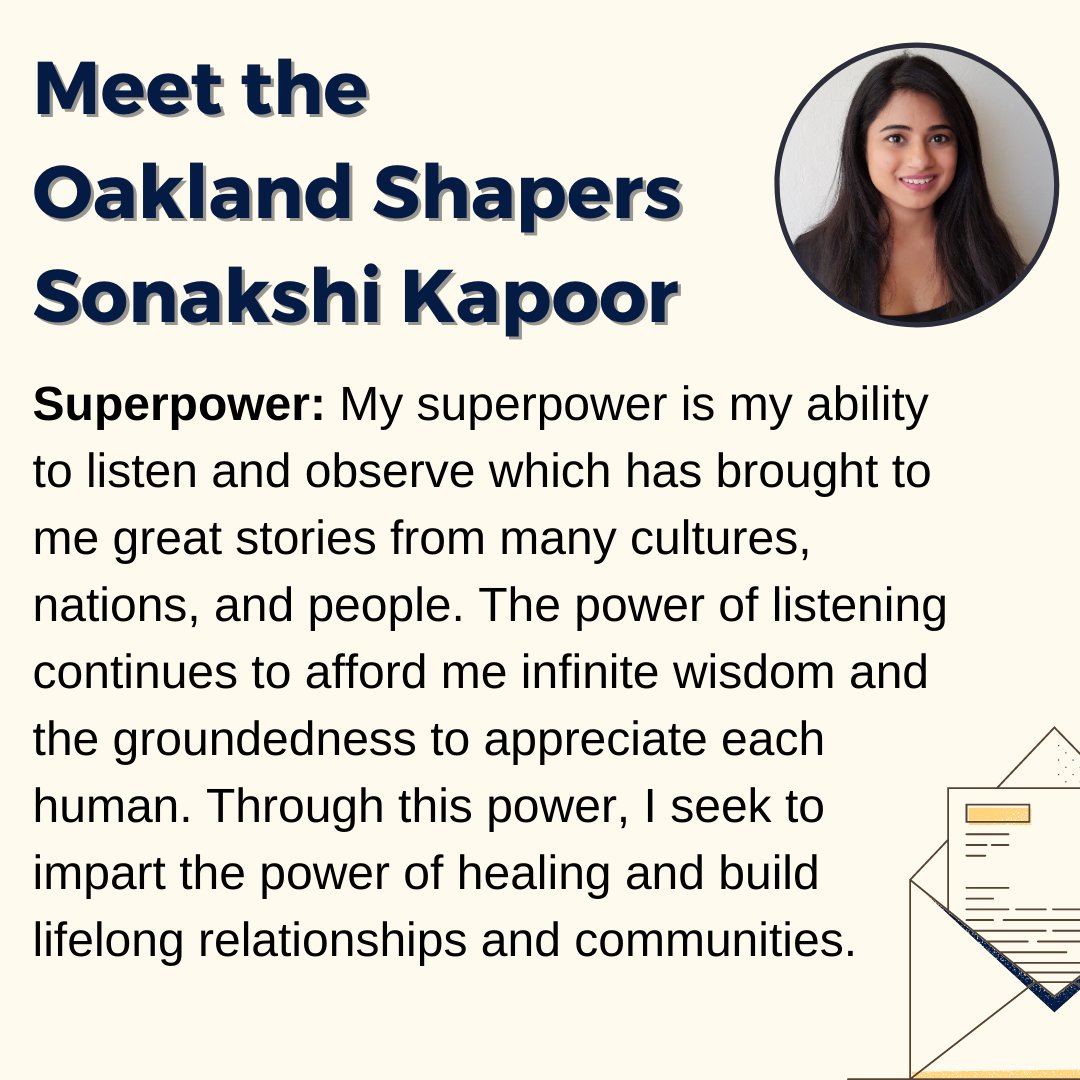 OaklandShapers's tweet photo. Meet Oakland Shaper &amp; attorney @sonakshi59 working on law &amp; policy challenges affecting businesses &amp; people daily &amp; join us this week to meet our Shapers to discover what superpowers we are using to shape the world! #Globalshapers #OaklandShapers #ShapingOakland #ShapingUs https://t.co/MyJZvTxirj