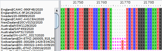 As a bit of a side note - I don't colour by all positions because in some sequences the deletions seem to have been at least partially filled - the colours on the tree get more complicated. We've just now confirmed with the sequencers this is really a full deletion.6/21