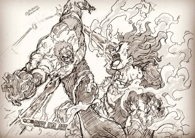 Here's the first #weeklysketch! 
#Luffy snakeman) vs #Katakuri !What would you like to see next time? ✍ 
Let me know in the comments! ? 