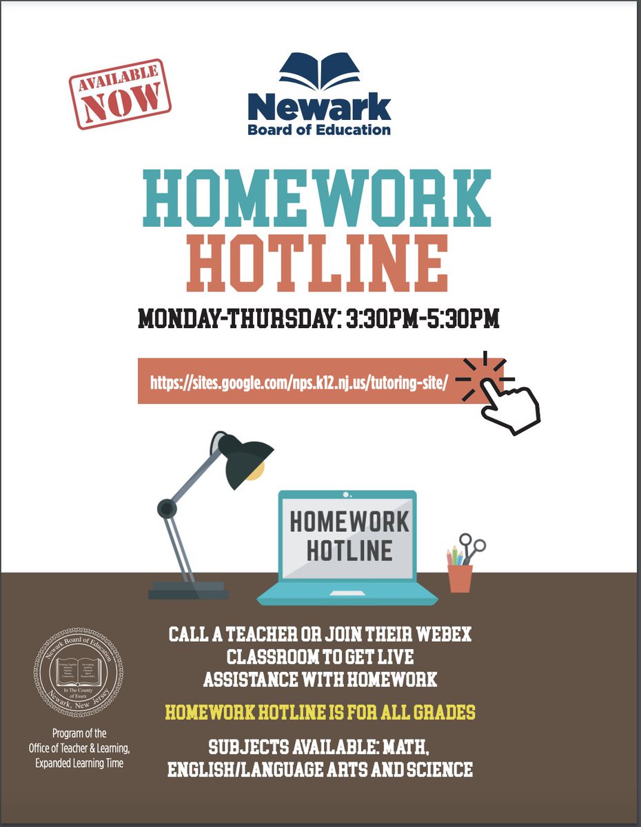 NPSvoices's tweet image. The NBOE is now providing Tutoring Resources to any and all students who need Homework assistance! &quot;Homework Hotline&quot; is here to help YOU! Click the link in our Linktree for more information! 🙌🧑‍🏫📚  #NewarkPublicSchools #HomeworkHotline #TutoringServices