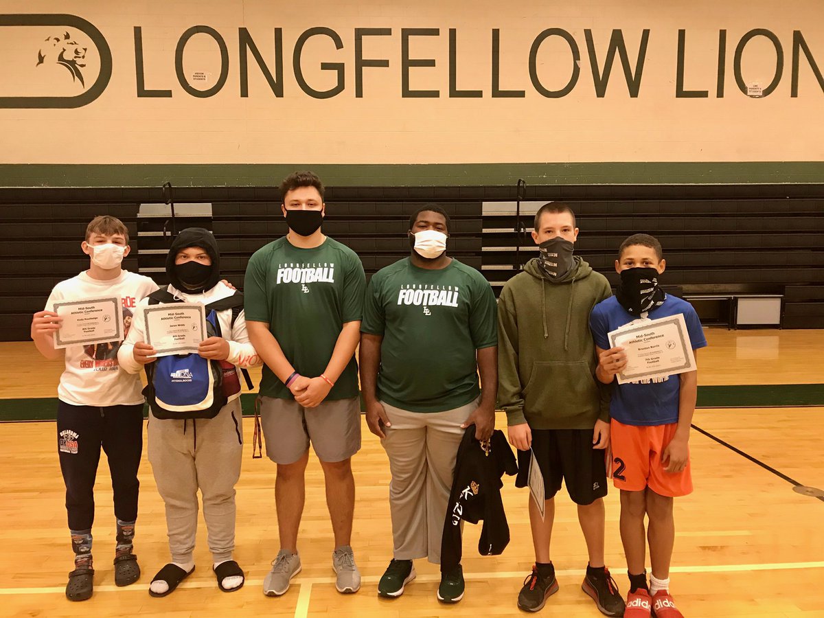LMSLionsFB's tweet photo. Congratulations to our All-Conference selections for the 2020-2021 football season! 7th grade is Daymen Freeman and Brenton Burris, and 8th grade is Jaron Webb and Kody Routledge! #Family #LionPride https://t.co/ttj2TJVuA9