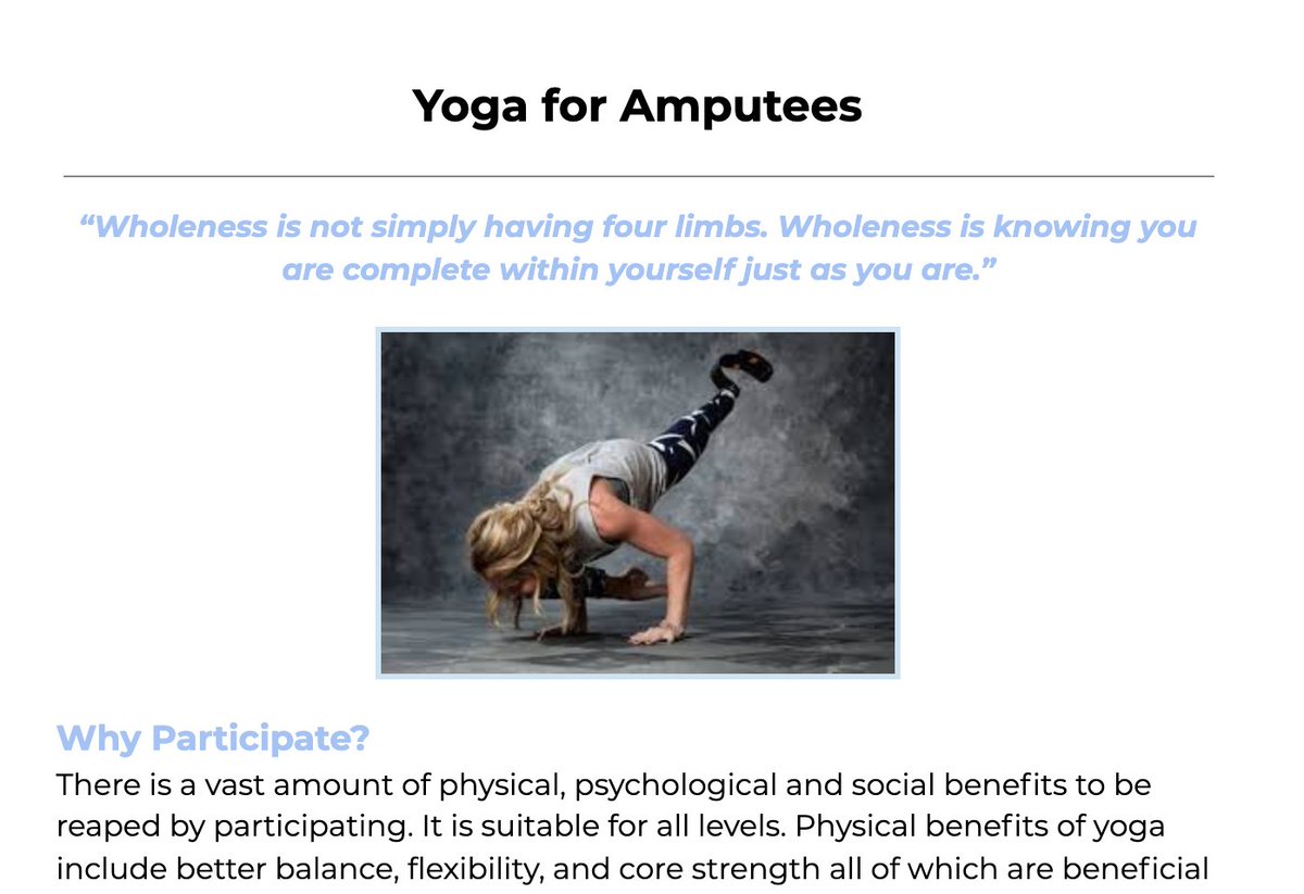 LOrthotics's tweet photo. PROSTHETICS COMMUNITY HELP After seeing a primary who is interested in yoga but has no idea where to start i've tried to do my own research but there is little out there. IF YOU KNOW ANY YOGA INSTRUCTORS KNOWLEDGEABLE IN ADAPTIVE YOGA OR KNOW ANY AMPUTEES INTERESTED PLEASE LMK https://t.co/TLC6TKMRTF