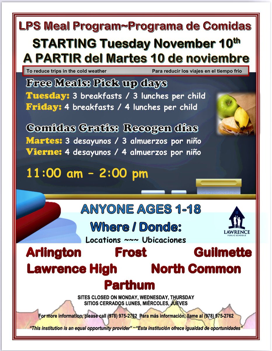 LPS_Education's tweet photo. 🍎 New grab ’n go meals schedule starting next Tuesday, November 10 — fewer trips in the winter weather! 🥶❄️ https://t.co/WJDAJoeHBe