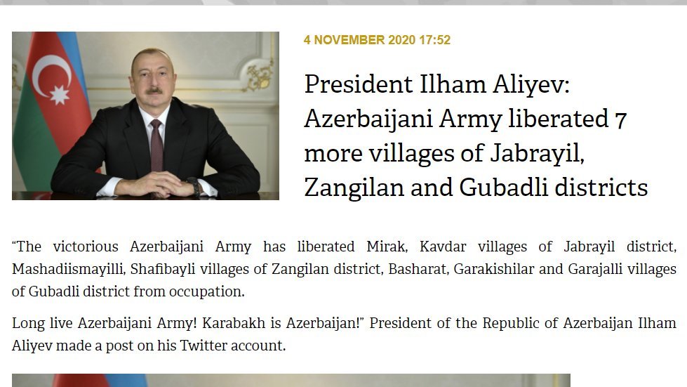 StyopaS's tweet photo. Today Aliev also "liberated" non-existing 7 villages in his "deep back" which he "liberated" in October. "Glorious"! Nothing to report to his people, especially when the internet is shout down in the country. https://t.co/eKrNHEfr8V