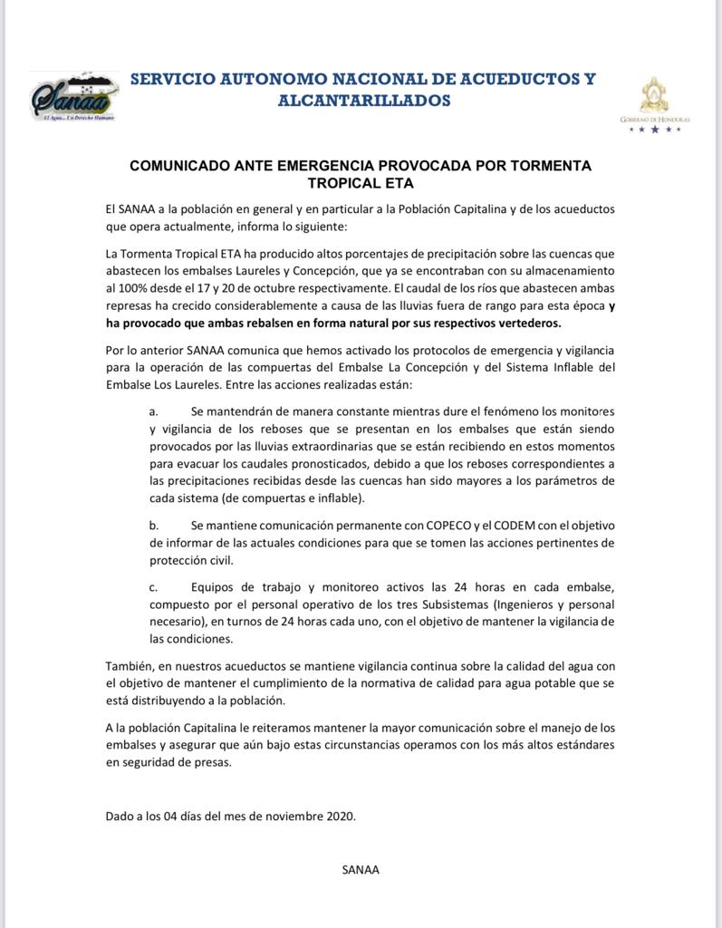 SANAAHN's tweet photo. El SANAA comunica lo siguiente a la población en general, en especial a los habitantes del Municipio del Distrito Central y de los acueductos que actualmente opera la institución: https://t.co/aiQEKkr0Kx