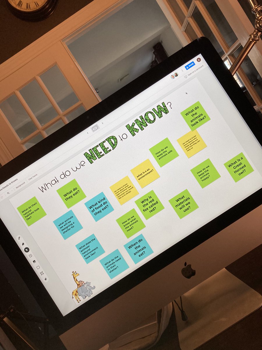 ELLexchange's tweet photo. Virtual #PBL in action today! 1st graders worked in small groups to determine Knows/Need to Knows for our Zoo Project. @KWojehowskiPBL @MontebelloEagle https://t.co/iJlFSHfA7h