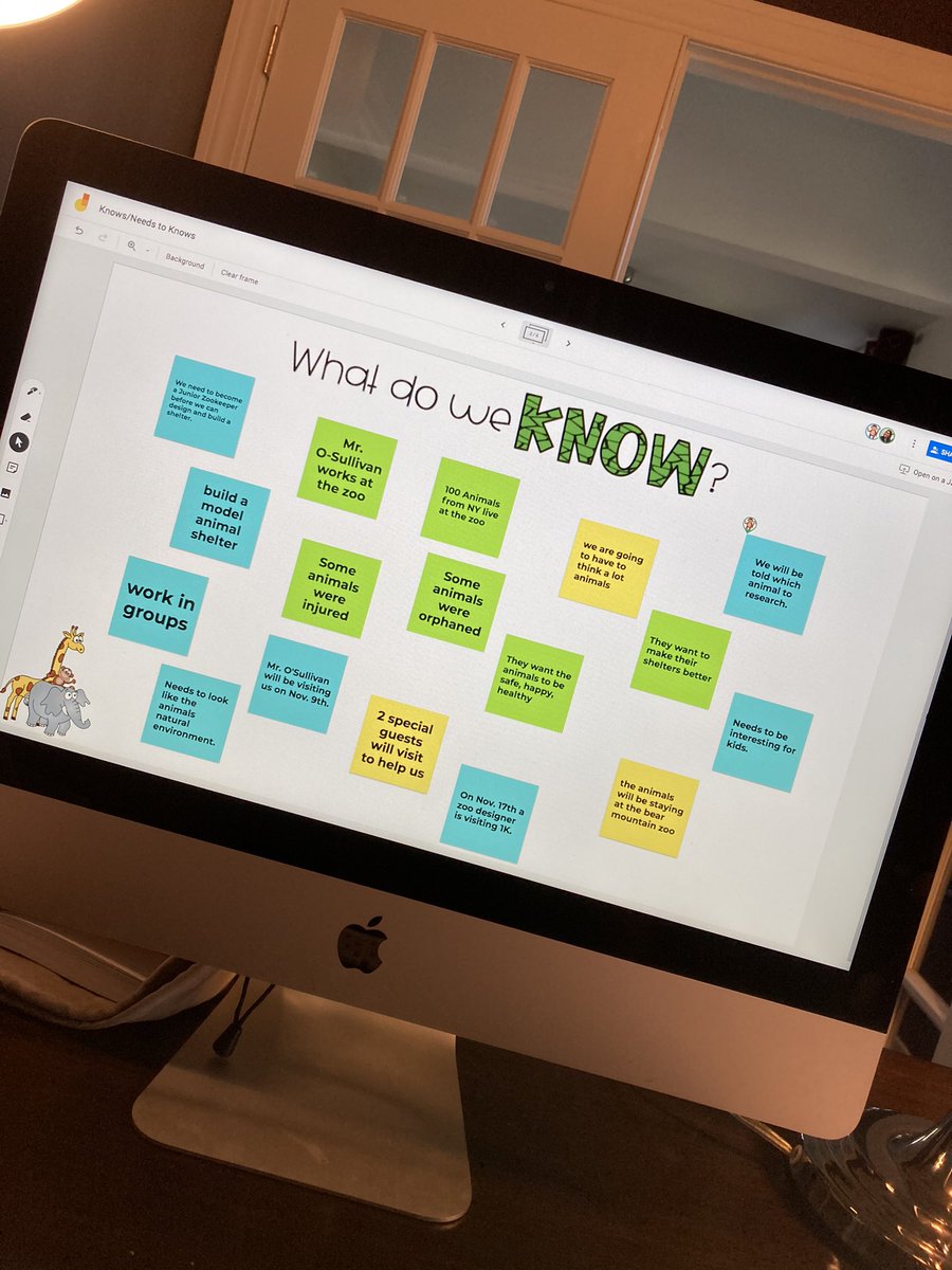 ELLexchange's tweet photo. Virtual #PBL in action today! 1st graders worked in small groups to determine Knows/Need to Knows for our Zoo Project. @KWojehowskiPBL @MontebelloEagle https://t.co/iJlFSHfA7h