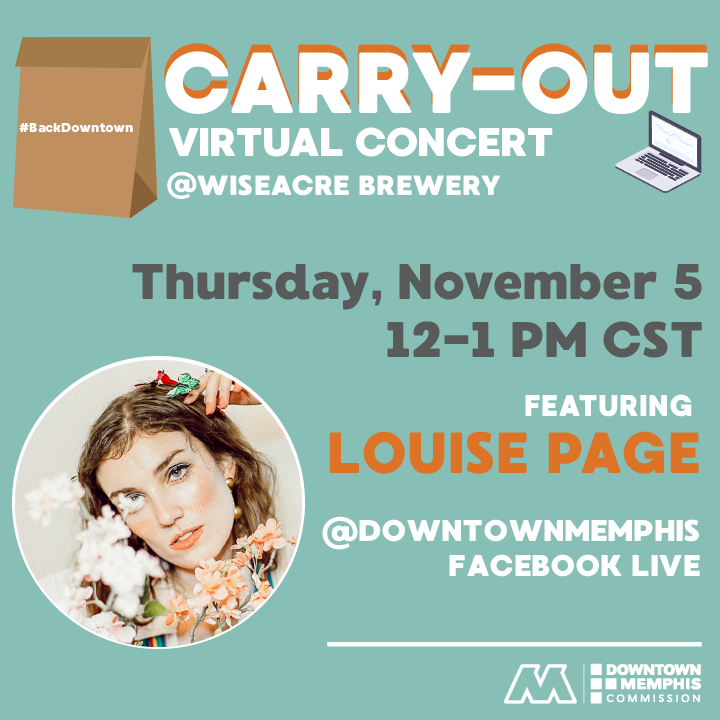 DowntownMemphis's tweet photo. Join us on the #DowntownMemphis Facebook Page for a LIVE virtual concert THURSDAY at noon from @wiseacrebrewingcompany
Get ready for the sweet sounds of @weezypage #LouisePage 🎶
Grab your lunch and tune in! #CarryoutConcert
#DowntownMemphis https://t.co/gSHvHbrUYy