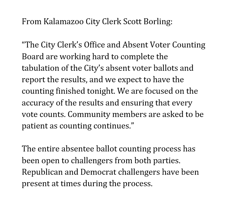 KalamazooCity's tweet photo. Update from Kalamazoo City Clerk Scott Borling: https://t.co/iHDxojYOOU