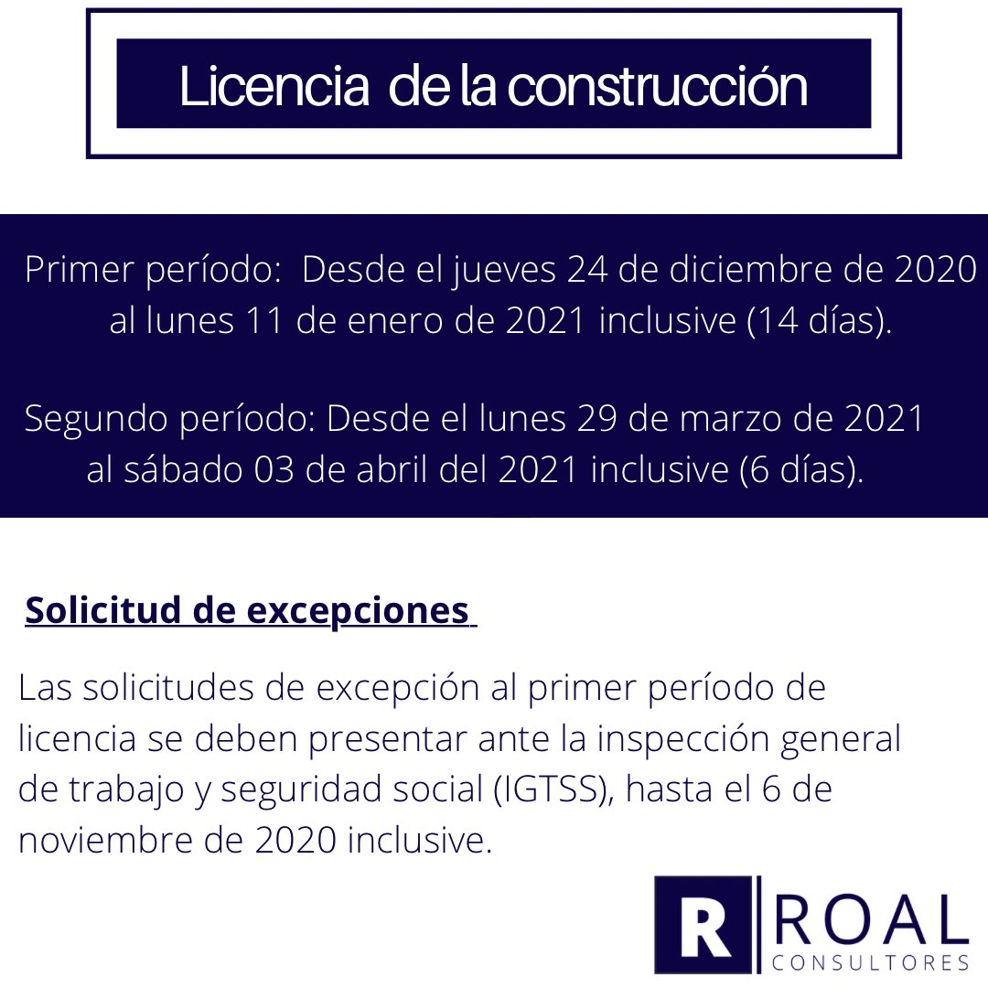 Informamos sobre la fijación de los períodos de licencia para la construcción (Grupo 9, Subgrupo 01)
