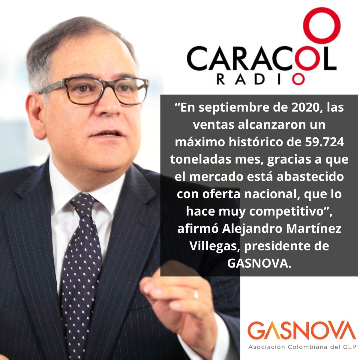 GasnovaCo's tweet photo. #SomosNoticia Durante septiembre se registró el máximo histórico de ventas para el sector del #GasLP, con 59.724 toneladas mes. Esto dijo @amartinez_v, Presidente de #GASNOVA. Vía @CaracolRadio 👉 https://t.co/djgHdTMGX9 https://t.co/SzJdeBskfW