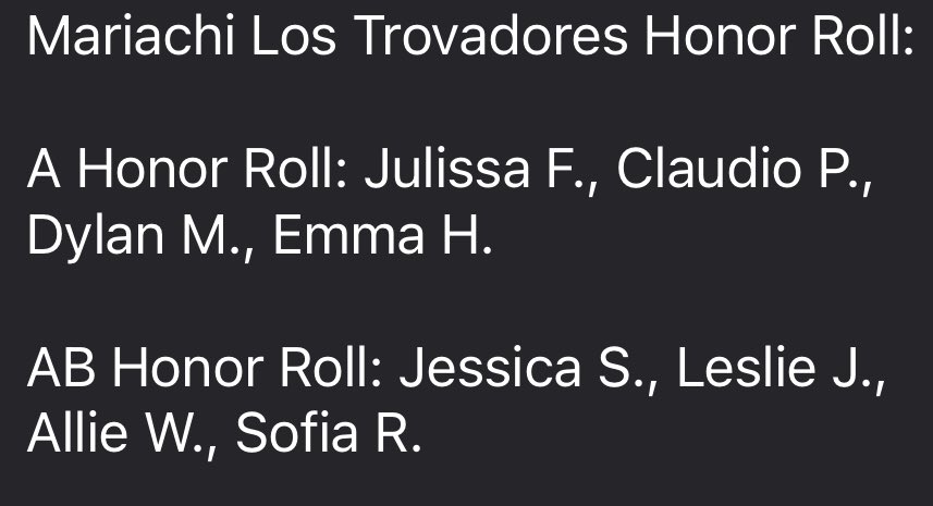 SISD_Herrera's tweet photo. All of our clubs/teams continue to set a GOLD Standard in their academics🌟
Honor Roll😎:Congratulations to Mariachi Los Trovadores🌟 for making ACADEMICS a priority🛡🆙 #KingdomOfChampions #WithOurSword🛡#TipOfTheSword🛡 https://t.co/gp31GcVnQP