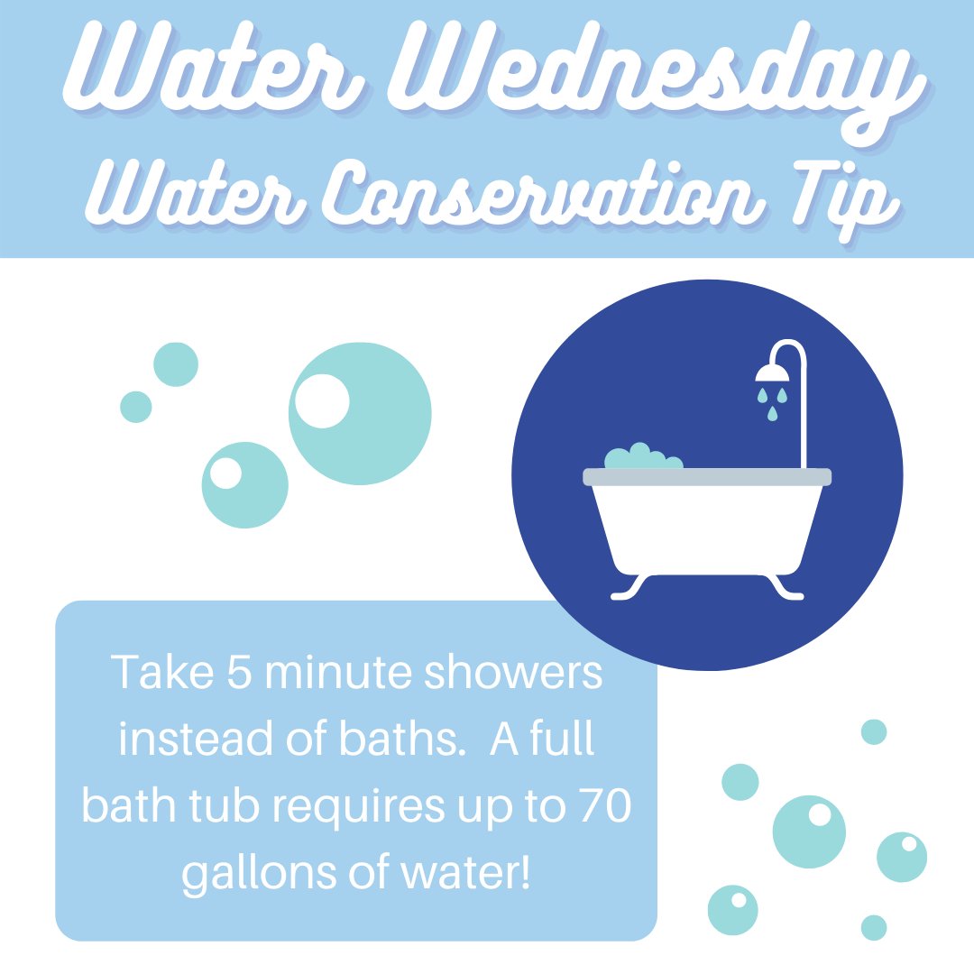 aggiesforCW's tweet photo. It's Water Wednesday! Today's tip: Take 5 minute showers instead of baths. A full bath tub requires up to 70 gallons of water!

Source: https://t.co/quNh83uGyi https://t.co/YvoQr53Nbx