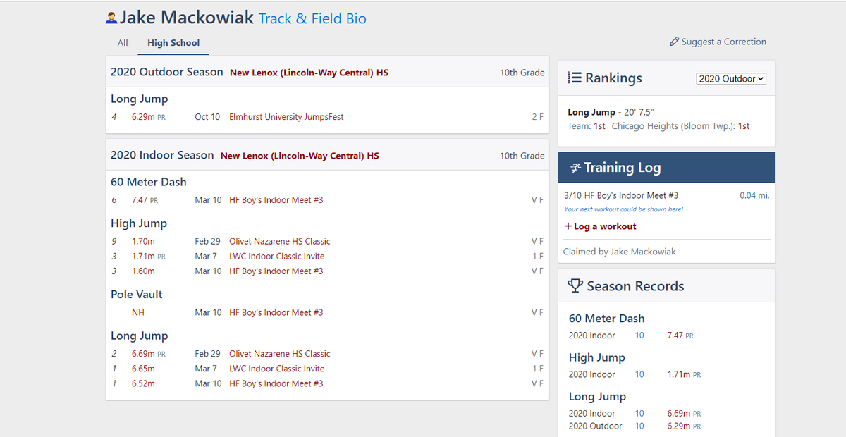 These are the stats from the 3 meets I was able to compete in during this year's track season