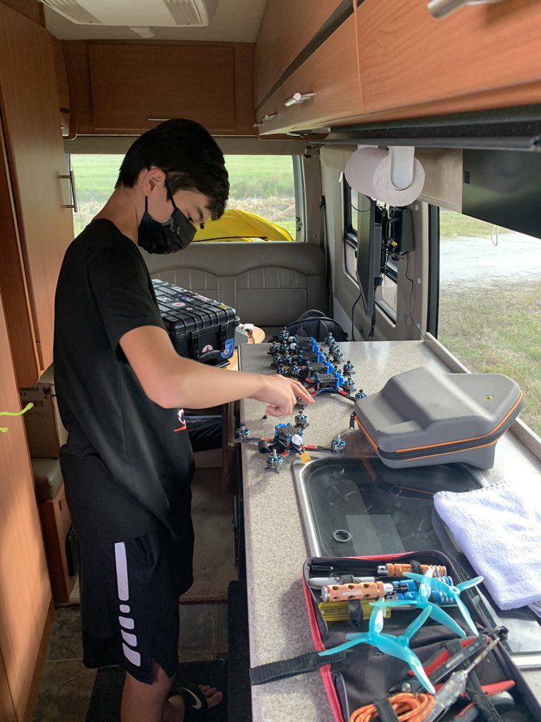 JakehammerFPV's tweet photo. @Multi_GP 2020 Championship is on! Jake getting ready for Tech Check and registration. Formal practice starts tomorrow. #droneracing #pirodrone #flyfive33 #gemfanhobby @RunCamFPV https://t.co/k0YjVfTGXF