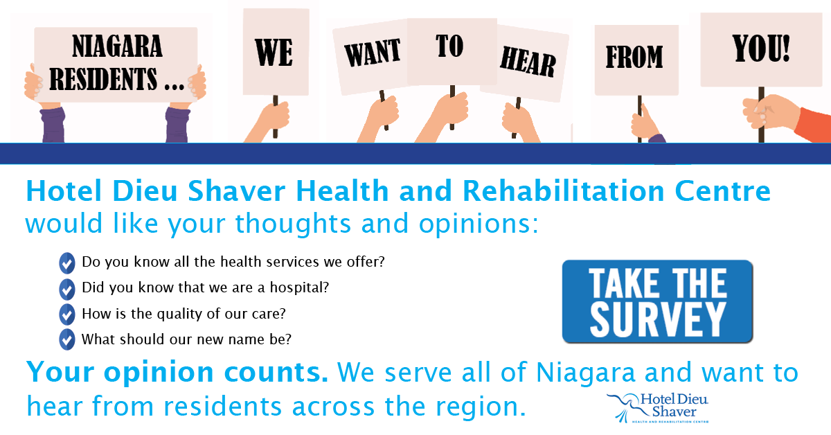 HotelDieuShaver's tweet photo. Hey Niagara! We are looking for your feedback &amp; hope you will take the time to complete this survey to help us gauge awareness, perceptions and impressions of HDS. Help us spread the word by sharing this post. #WeAreHDS  

Complete The Survey Here  |  https://t.co/Vht1CyVxBk https://t.co/GjXtXn7MG1