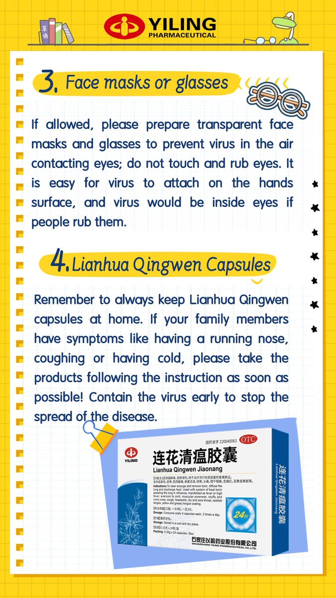 Yilinghealth's tweet photo. Recently, experts have been warning that the season of #cold and 
#flu will start, bringing the extra threats by #COVID19 . Remember to prepare the following 4 things to prevent you and your families from disease infection the next few months.
#COVID #staysafe #lianhuaqingwen https://t.co/6QRmwFpFfS