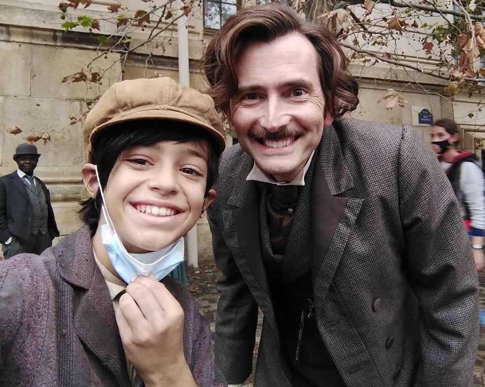 David Tennant from the set of Around The World In 80 Days (with young actor David Braps)