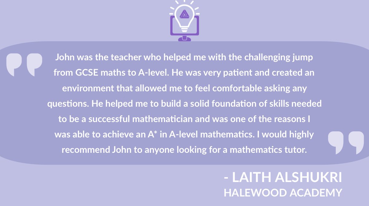 Maths6_'s tweet photo. We love hearing feedback from our students! Many thanks to Laith for this lovely recommendation. 

#tutor #maths #study #alevel #alevelmaths #furthermaths https://t.co/8qgtEYiZeC