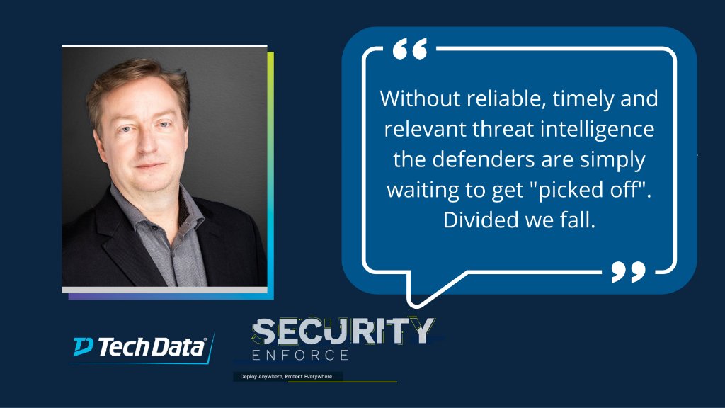 TechDataSecInf's tweet image. .@BrettLScottTD's discussing the importance of having #threatintelligence at #TechDataEnforce and why collaboration through an ISAO is absolutely critical for the #cybersecurity community.