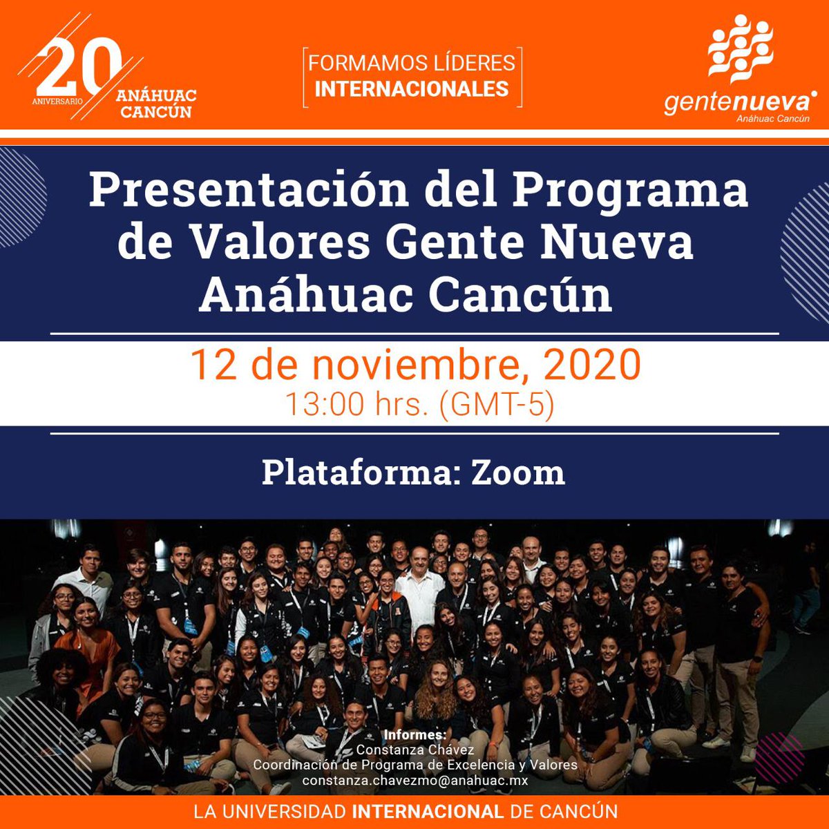 ¿Quieres formar parte de Gente Nueva Anáhuac Cancún?🤩 Si te interesa ser parte del programa en valores de nuestra universidad, déjanos tus datos en este formulario👀 docs.google.com/forms/d/e/1FAI… y asiste a la presentación de nuestro programa vía Zoom.💙